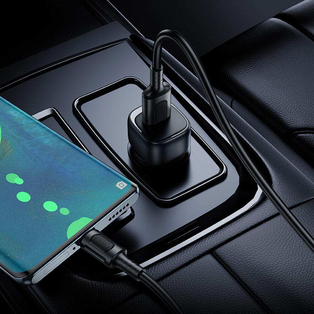R06 Borofone - Car Charger Cloud (BZ34) - USB-A/C Cable Included, Single Port USB-A, 18W (QC/FCP/AFC), ABS, for DC 12-24V - Black - imagine 3