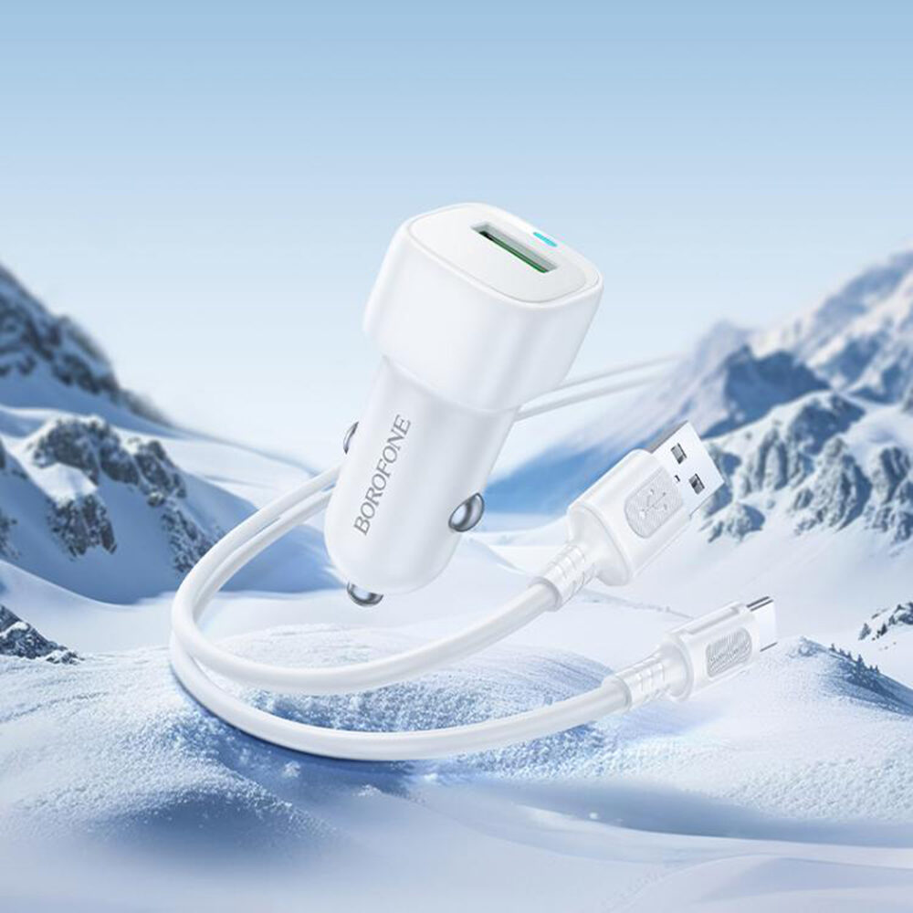 R06 Borofone - Car Charger Cloud (BZ34) - USB-A/C Cable Included, Single Port USB-A, 18W (QC/FCP/AFC), ABS, for DC 12-24V - White - imagine 3