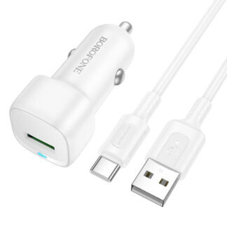 R06 Borofone - Car Charger Cloud (BZ34) - USB-A/C Cable Included, Single Port USB-A, 18W (QC/FCP/AFC), ABS, for DC 12-24V - White