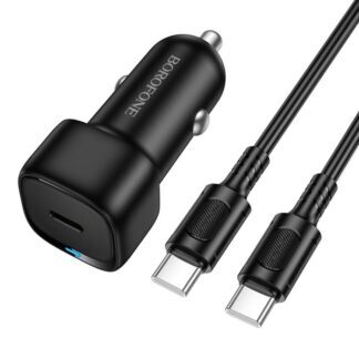 R06 Borofone - Car Charger Cloud (BZ34A) - Type-C Cable Included, Single Port Type-C, PD20W, ABS, for DC 12-24V - Black