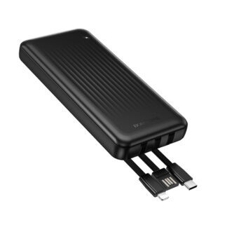 R06 Borofone - Power Bank Clever Series (BJ79) - with Built-in 3x Cable, USB, USB-C, Lightning, Indicator, 2A, 10000mAh - Black