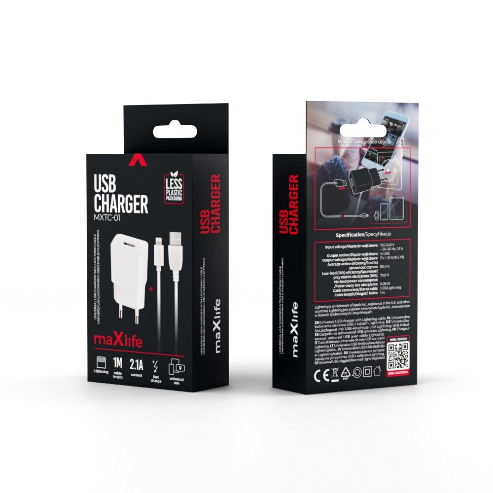 Maxlife MXTC-01 charger 1x USB 2.1A white + Lightning cable - imagine 6