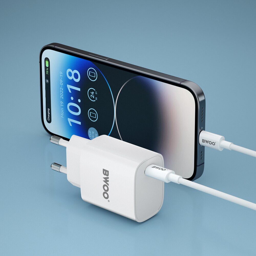 BWOO CDA159 PD wall charger 20W 1x USB-C port + Lightning white - imagine 5