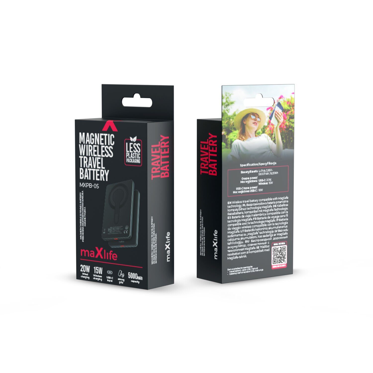 Maxlife wireless power bank MXPB-05 bkt 20W PD 5000 mAh magnetic black - imagine 4