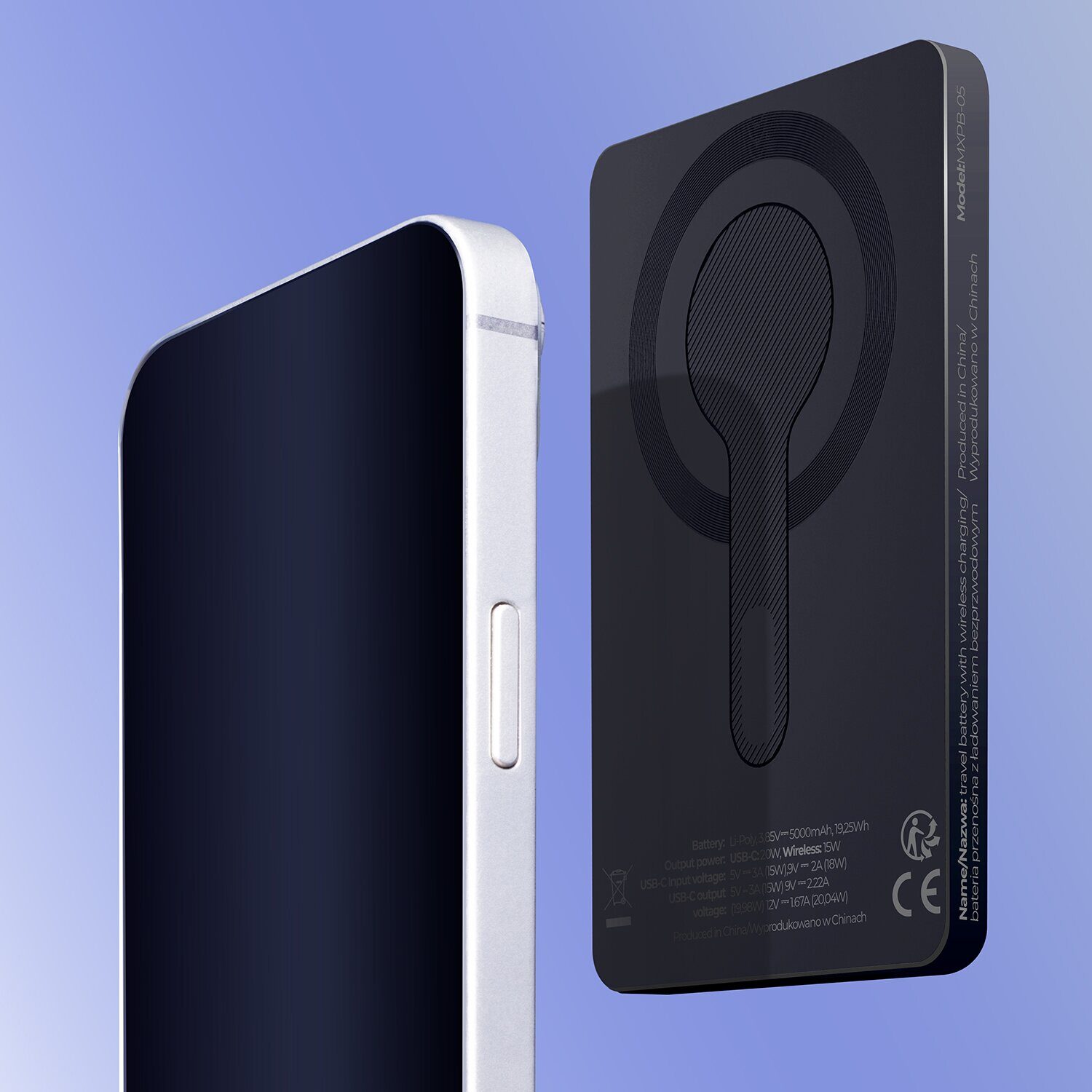 Maxlife wireless power bank MXPB-05 bkt 20W PD 5000 mAh magnetic black - imagine 5