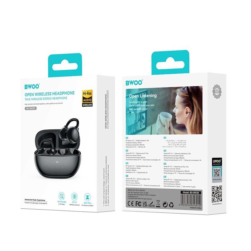 BWOO Bluetooth earphones BW39 TWS for running black eol - imagine 2