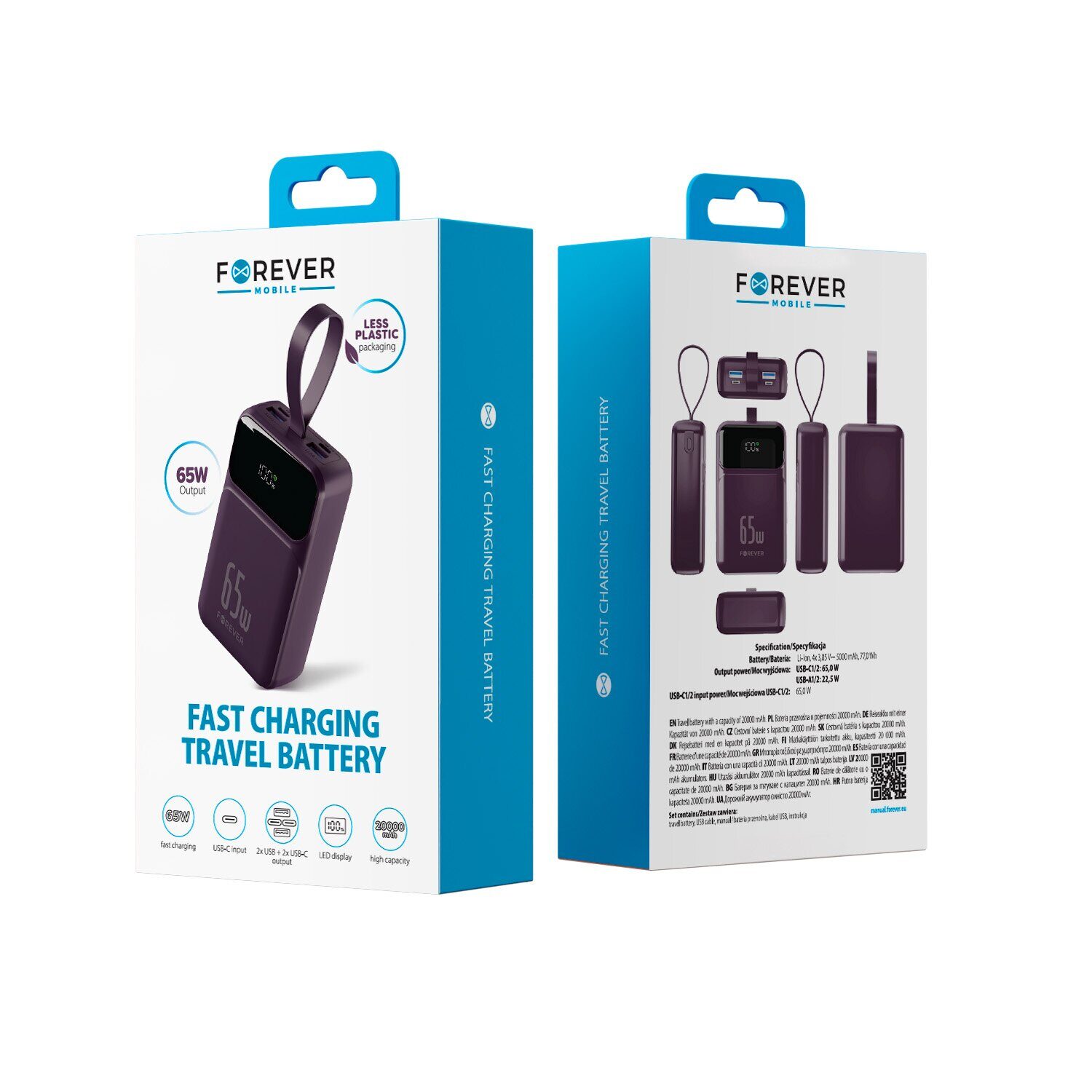 Forever power bank Vibe-TB65 PD QC 65W 20000 mAh dark cherry - imagine 4
