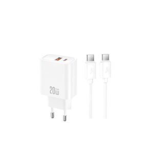 XO wall charger CE42 PD 30W 1x USB-C 1x USB white + cable USB-C - USB-C