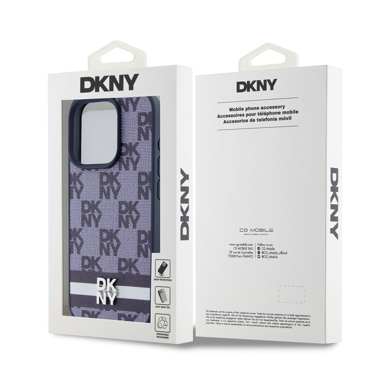 DKNY PU Leather Checkered Pattern and Stripe Case for iPhone 15 Pro Blue - imagine 6