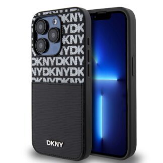 DKNY PU Leather Repeat Pattern Card Pocket Case for iPhone 14 Pro Max Black