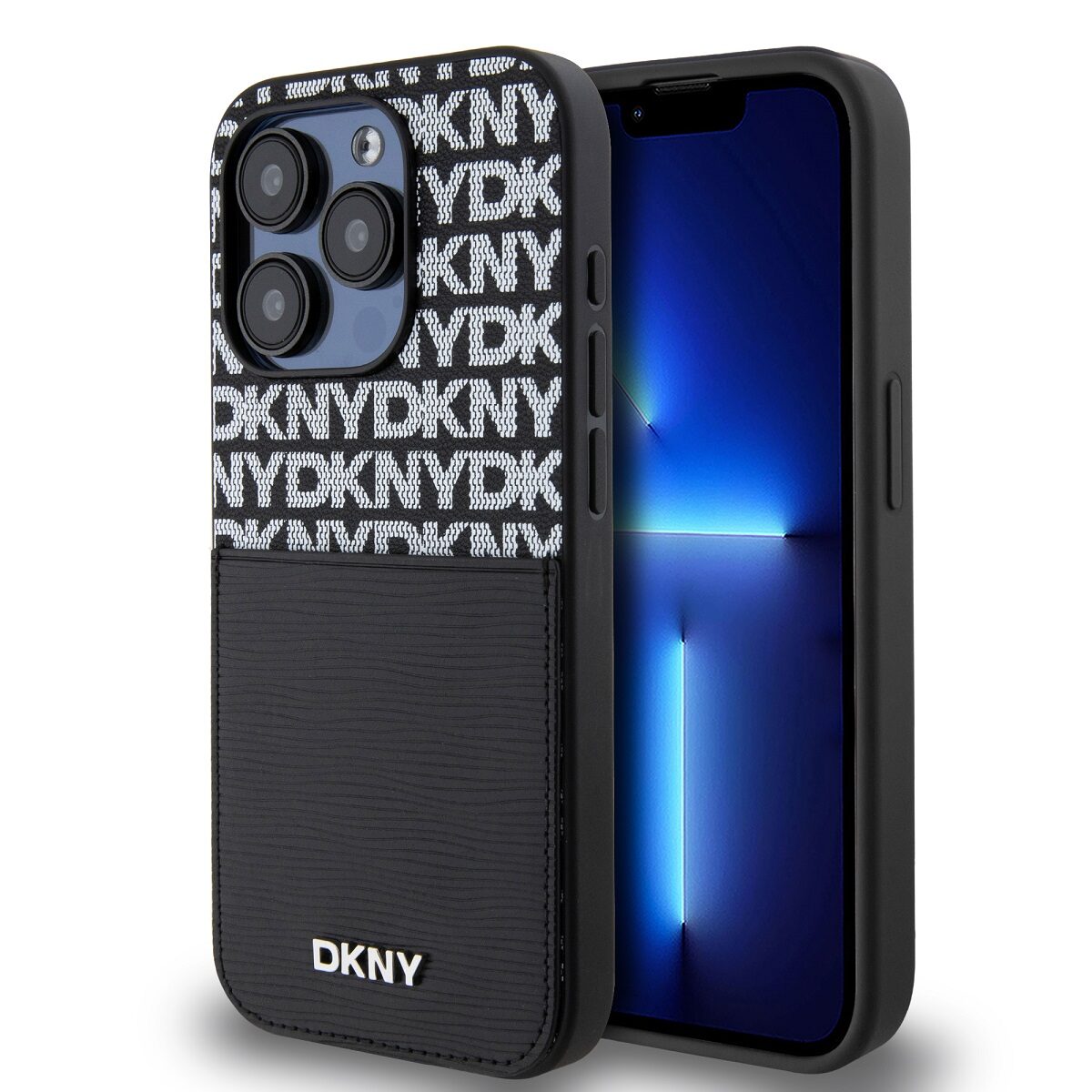 DKNY PU Leather Repeat Pattern Card Pocket Case for iPhone 14 Pro Max Black