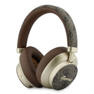 Guess PU 4G Gold Script Metal Logo ENC Wireless Earphones Brown