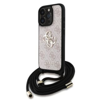 Guess PU 4G Metal Logo Crossbody Strap Case for iPhone 16 Pro Max Pink