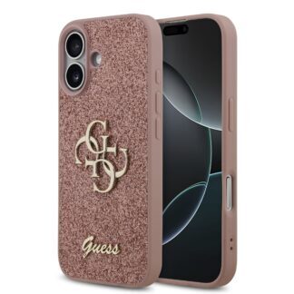 Guess PU Fixed Glitter 4G Metal Logo Case for iPhone 17 Pink