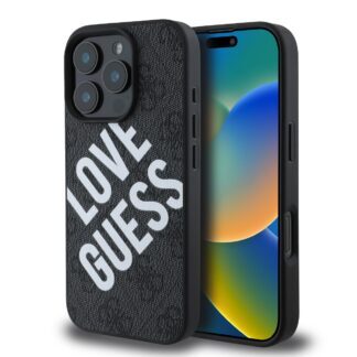Guess PU Leather 4G Big Love Logo MagSafe Case for iPhone 16 Pro Black
