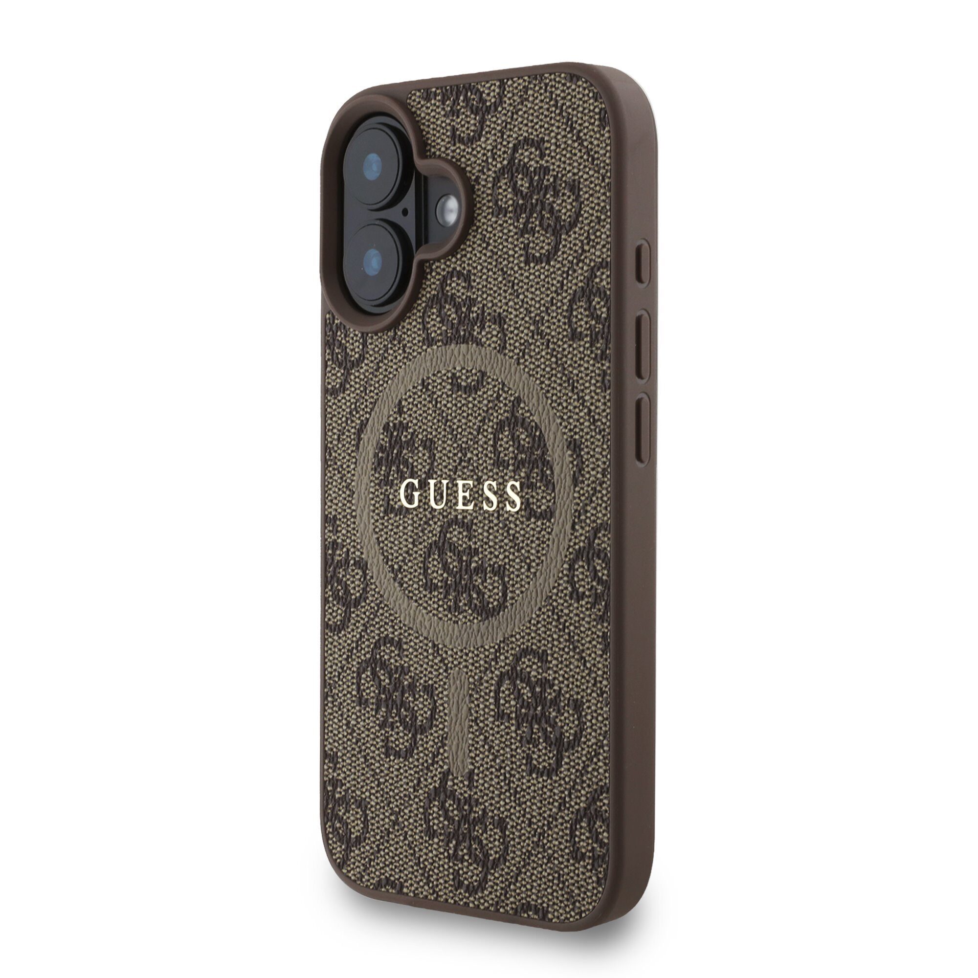 Guess PU Leather 4G Colored Ring Strap MagSafe Case for iPhone 16 Brown - imagine 2