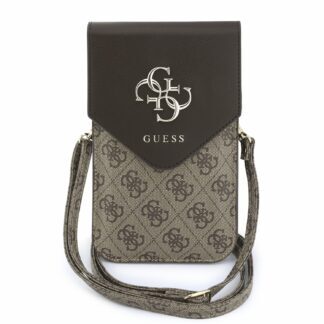 Guess PU Leather+Grained 4G Metal Logo Phone Bag Brown