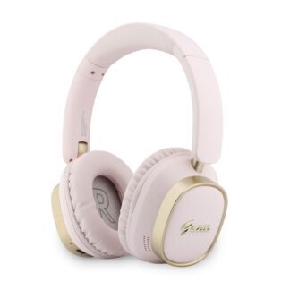 Guess Rectangle Metal Script Logo ENC Wireless Headphone Pink