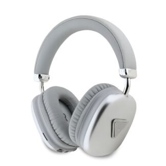 Guess Saffiano PU Leather Triangle Logo Wireless Headphone Silver