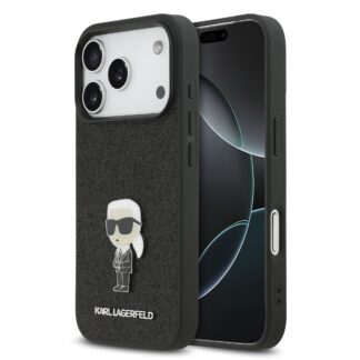 Karl Lagerfeld Fixed Glitter Metal Ikonik Case for iPhone 17 Pro Black