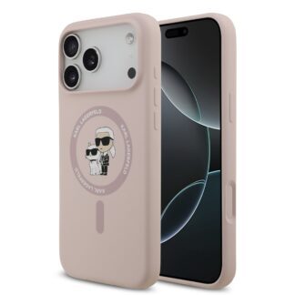 Karl Lagerfeld Liquid Silicone Karl and Choupette MagSafe Case for iPhone 17 Pro Max Pink