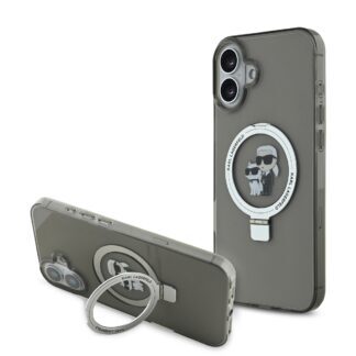 Karl Lagerfeld Ringstand Karl and Choupette MagSafe Case for iPhone 16 Black