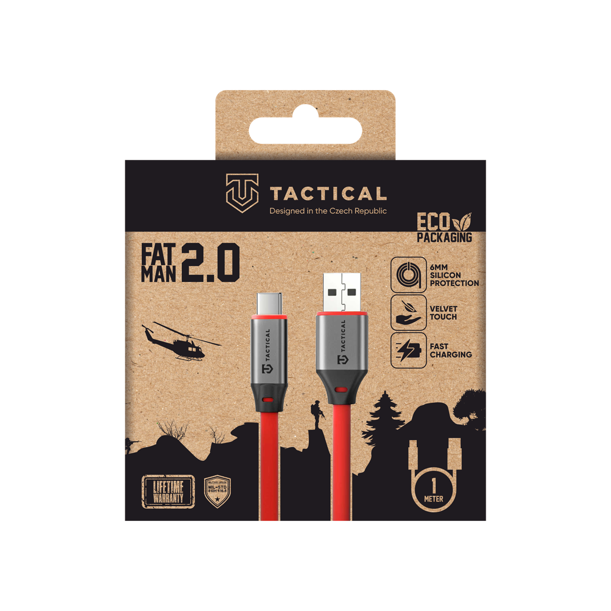 Tactical Fat Man 2.0 Cable USB-A/USB-C 1m Red - imagine 2